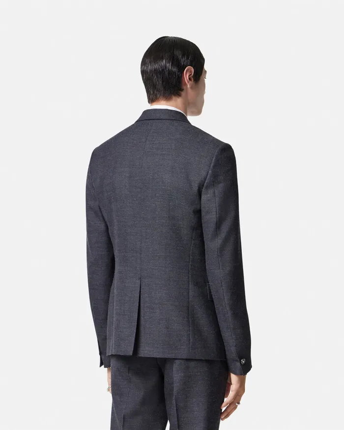 Versace Herringbone SingleBreasted Blazer Gray Men Blazers and Suits
