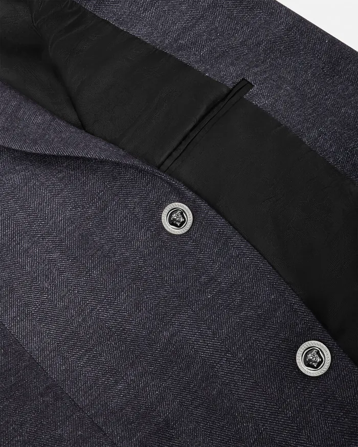 Versace Herringbone SingleBreasted Blazer Gray Men Blazers and Suits