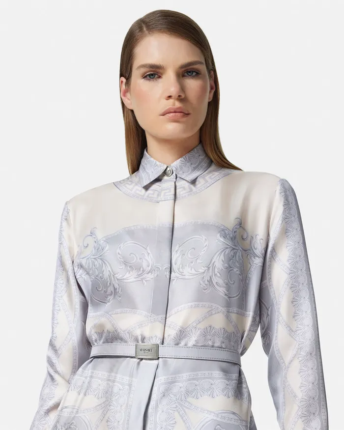 Versace La Coupe Des Dieux Silk Midi Shirt Dress Print Women Dresses