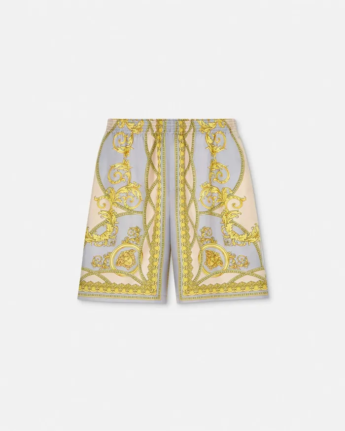 Versace La Coupe Des Dieux Silk Shorts Grayprint Men Pants and Shorts