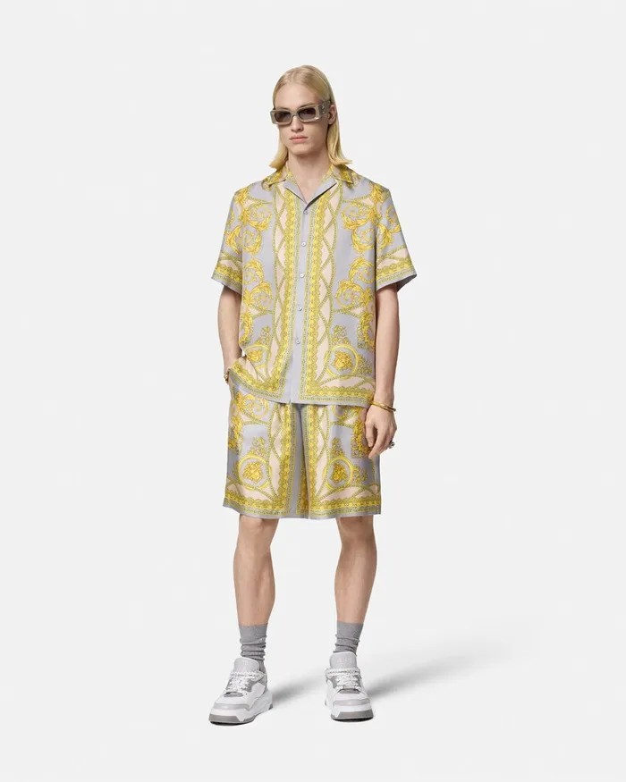Versace La Coupe Des Dieux Silk Shorts Grayprint Men Pants and Shorts