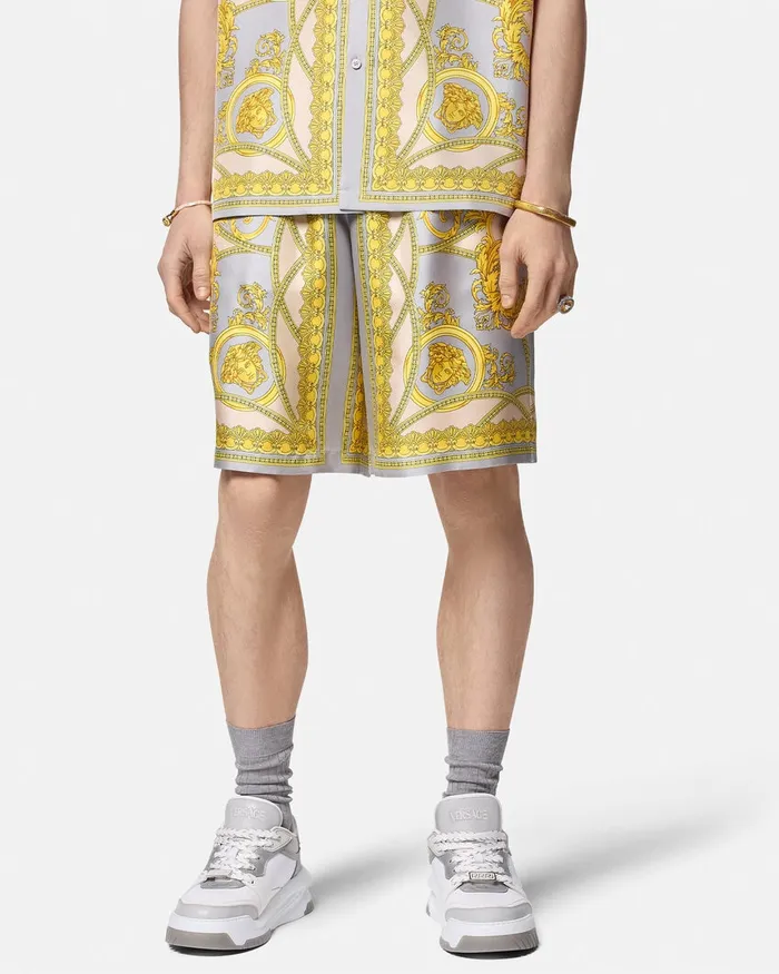 Versace La Coupe Des Dieux Silk Shorts Grayprint Men Pants and Shorts