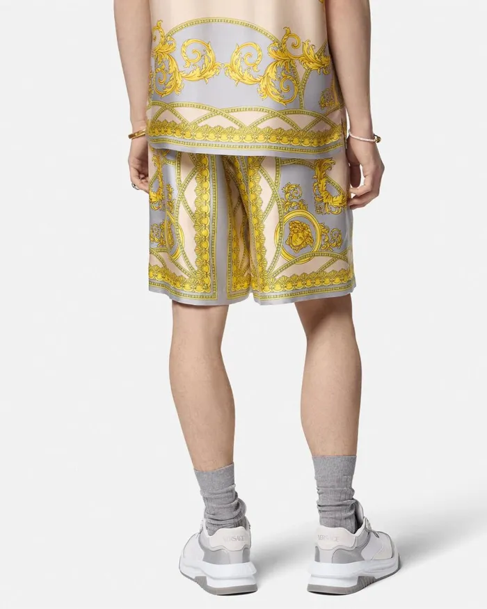 Versace La Coupe Des Dieux Silk Shorts Grayprint Men Pants and Shorts