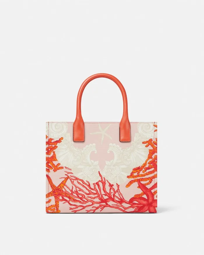 Versace La Medusa Barocco Sea Small Canvas Tote Bag Coral Women Totes