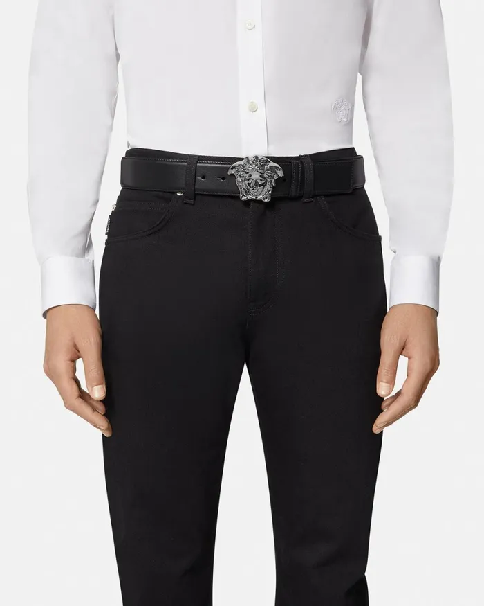 Versace La Medusa Leather Belt 4 Cm Black Men Belts