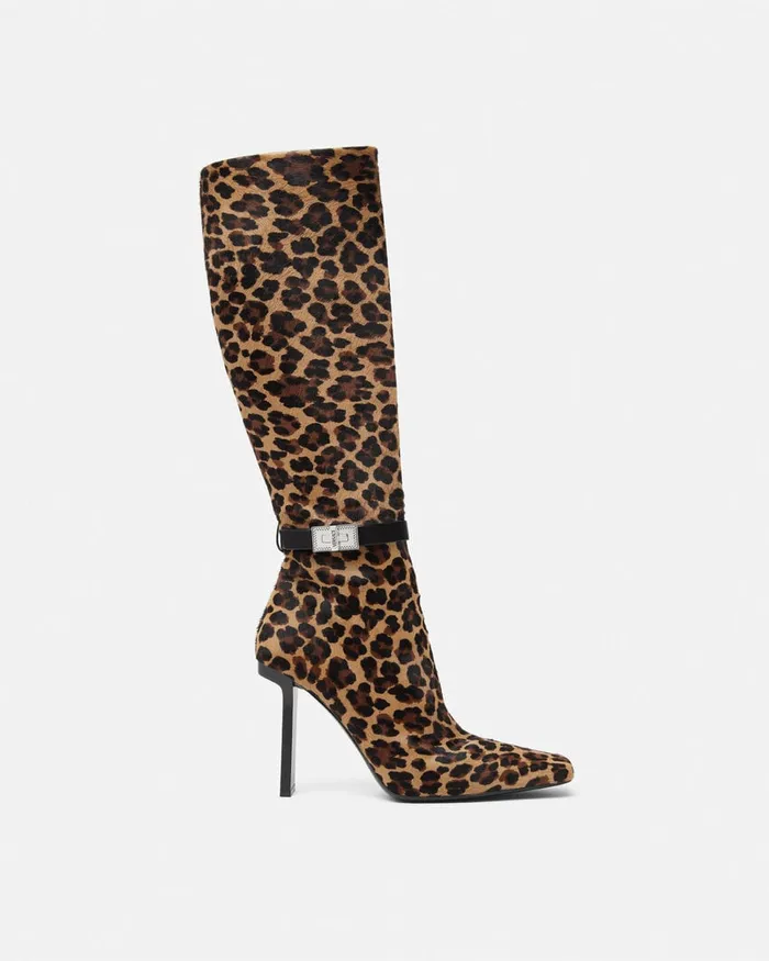 Versace Leopard Slice KneeHigh Boots 105 Mm Animalier Women Boots