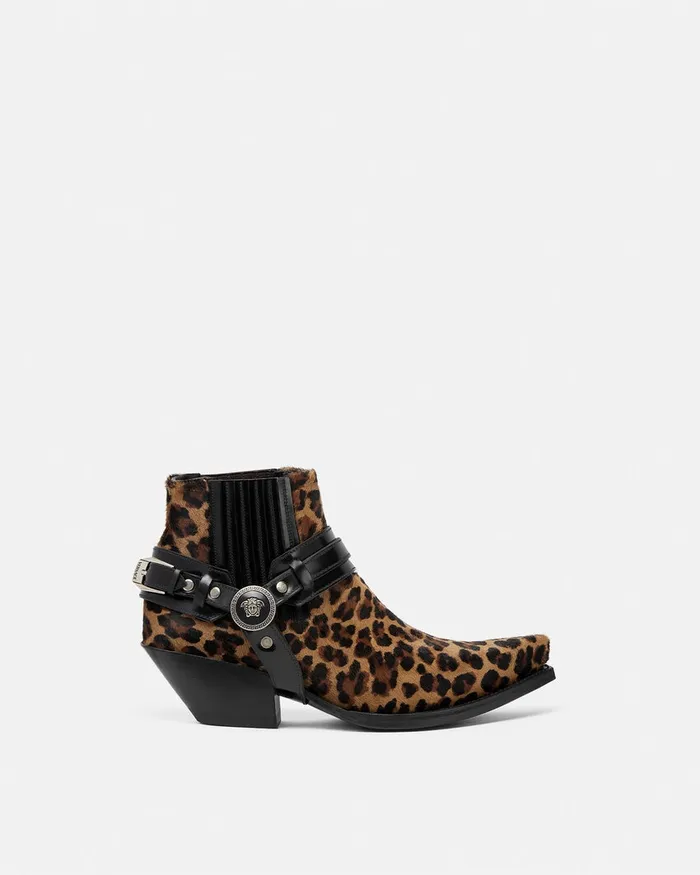 Versace Leopard Texano Ankle Boots 50 Mm Animalier Women Boots