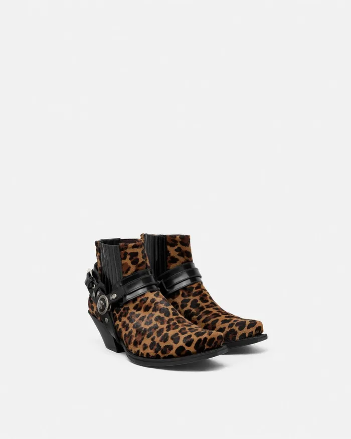 Versace Leopard Texano Ankle Boots 50 Mm Animalier Women Boots