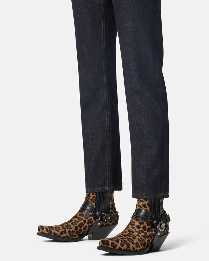 Versace Leopard Texano Ankle Boots 50 Mm Animalier Women Boots