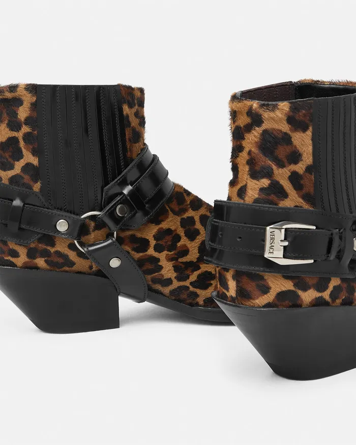 Versace Leopard Texano Ankle Boots 50 Mm Animalier Women Boots