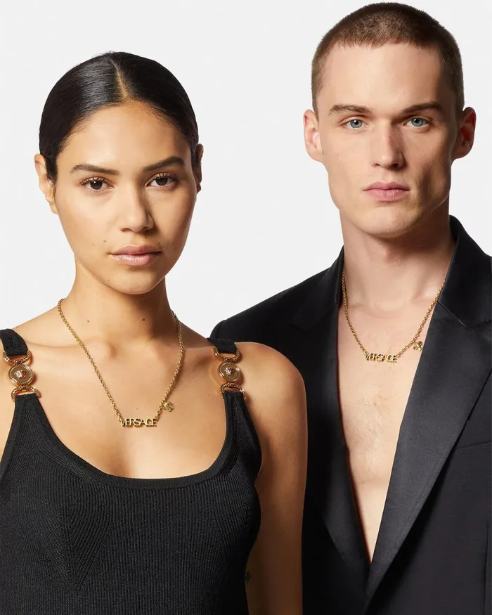 Versace Logo Necklace Light Gold WomenMen Necklaces