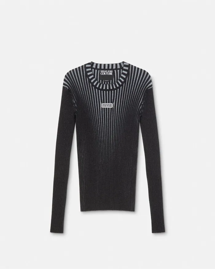 Versace Logo SlimFit Ribbed Sweater Blackprint Men Jeans Couture