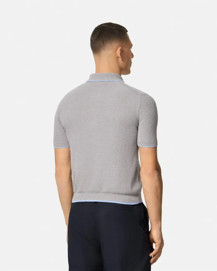 Versace Logo Towel Polo Shirt Gray Men Knitwear
