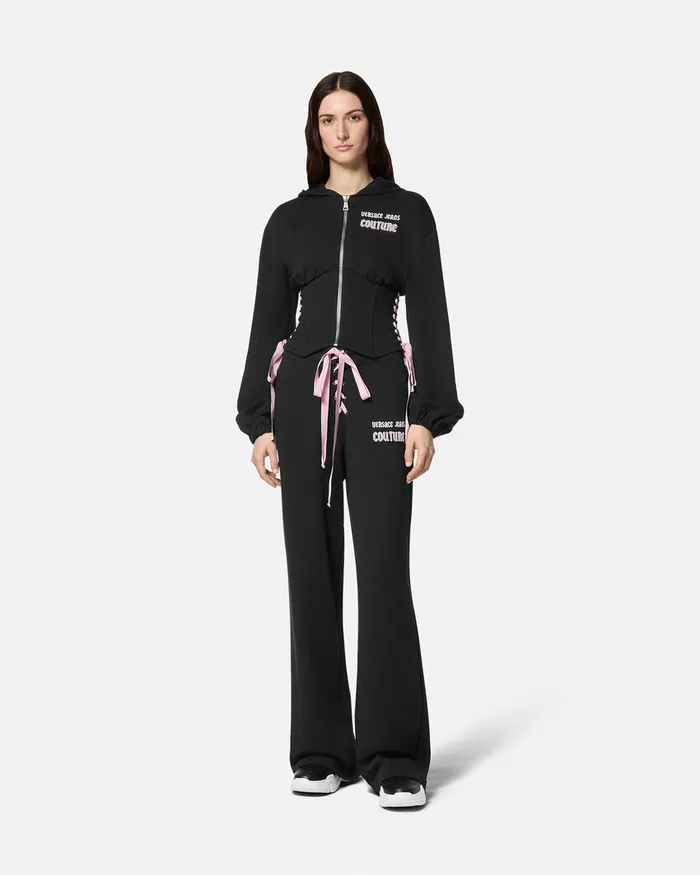 Versace Logo Zip Corset Hoodie Blackprint Women Jeans Couture