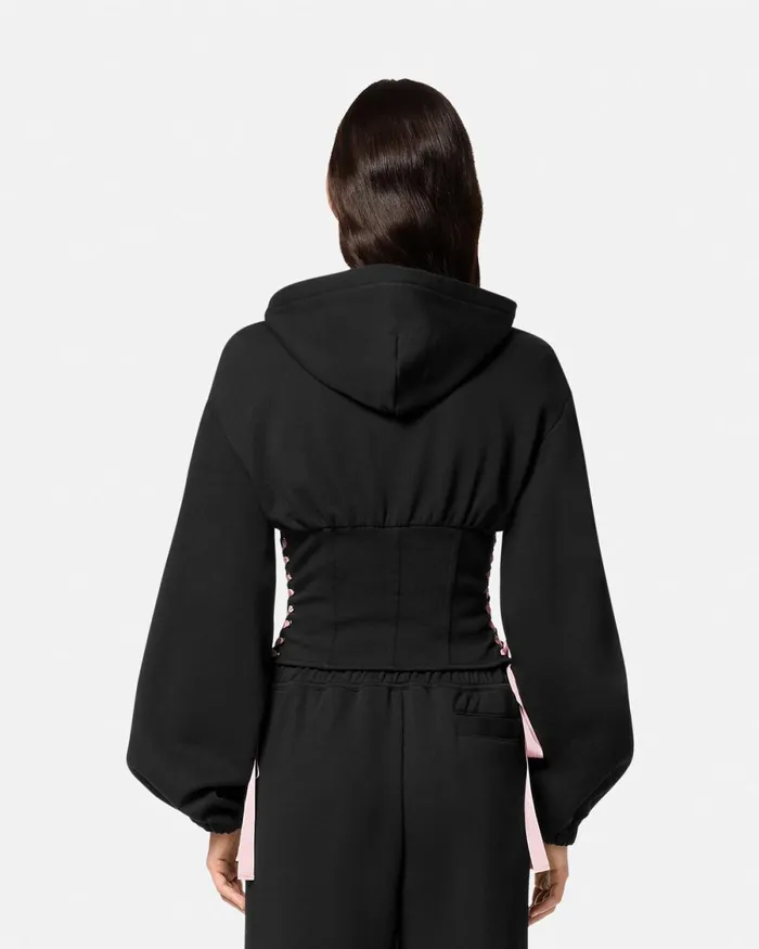 Versace Logo Zip Corset Hoodie Blackprint Women Jeans Couture