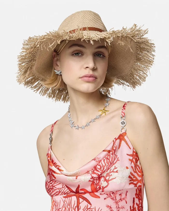 Versace Medusa 03995 Raffia Hat Beige Women Hats and Caps