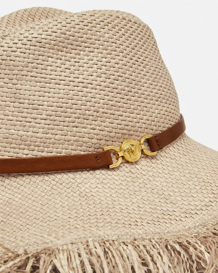 Versace Medusa 03995 Raffia Hat Beige Women Hats and Caps