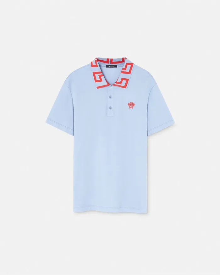 Versace Medusa Greca Polo Shirt Light Blue Men TShirts and Polos