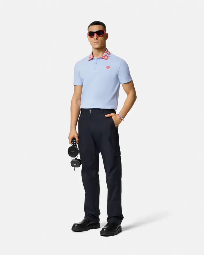 Versace Medusa Greca Polo Shirt Light Blue Men TShirts and Polos