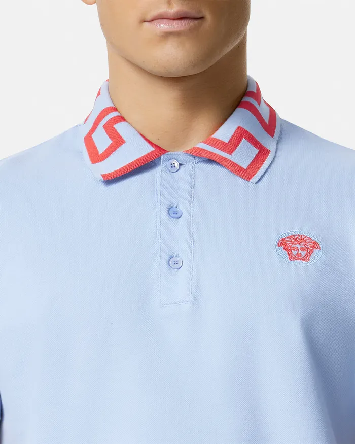 Versace Medusa Greca Polo Shirt Light Blue Men TShirts and Polos