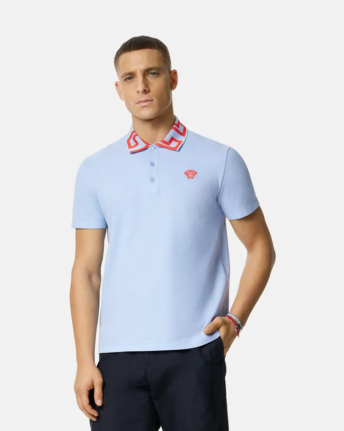 Versace Medusa Greca Polo Shirt Light Blue Men TShirts and Polos