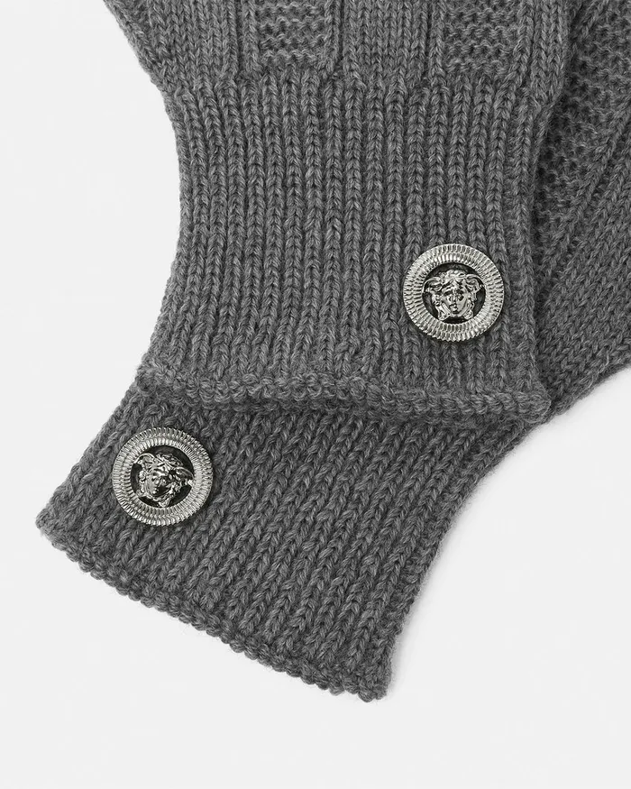 Versace Medusa Ribbed Knit Gloves Gray WomenMen Soft Accessories