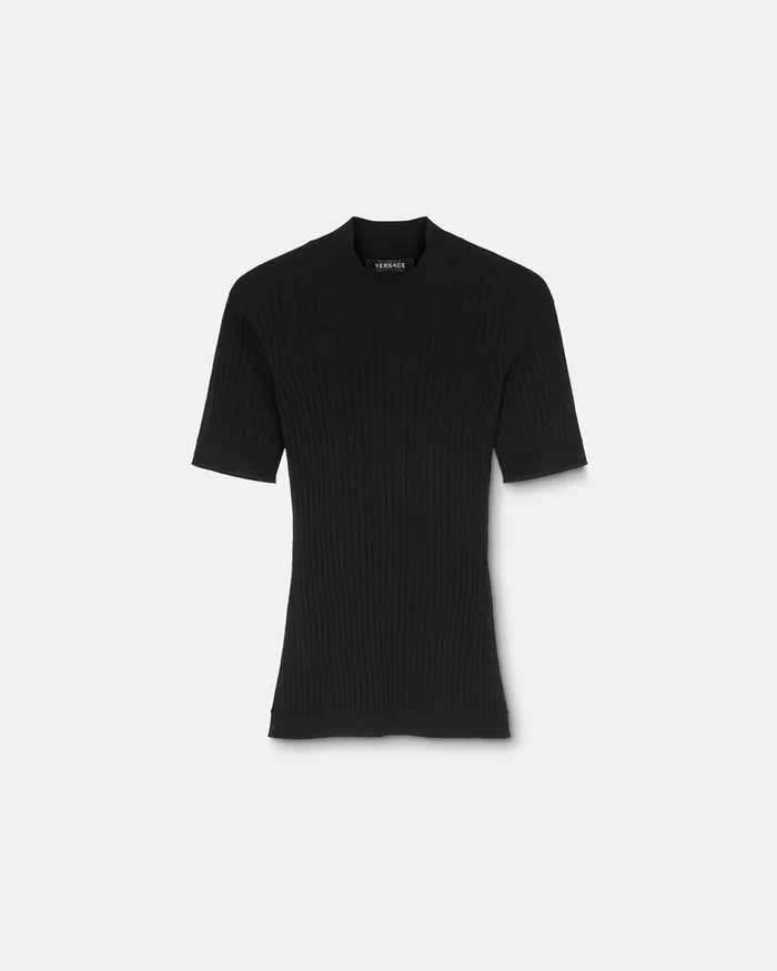 Versace Ribbed Knit TShirt Black Women Knitwear