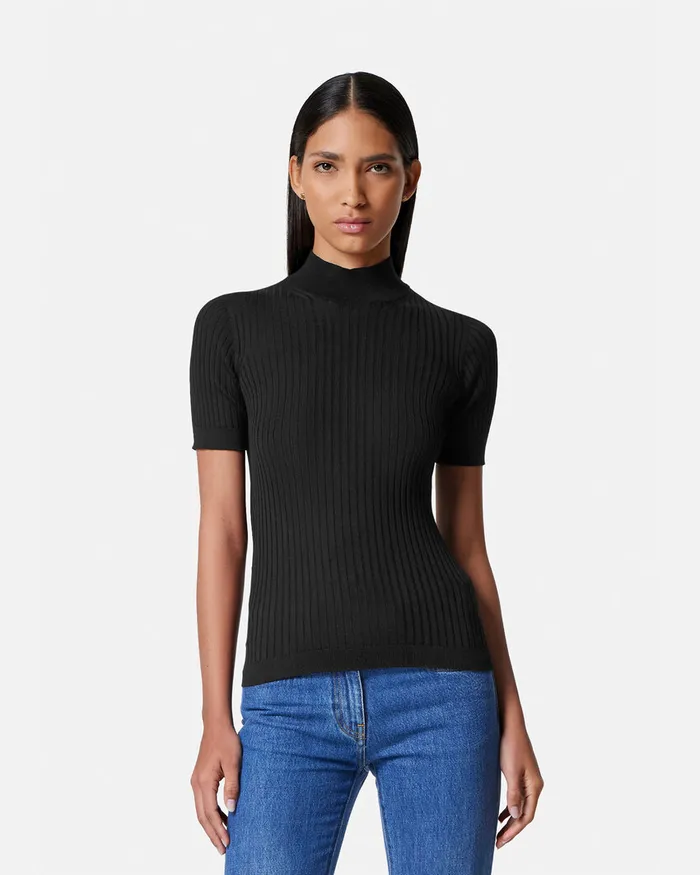 Versace Ribbed Knit TShirt Black Women Knitwear