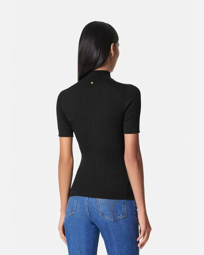 Versace Ribbed Knit TShirt Black Women Knitwear