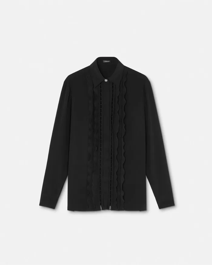 Versace Ruffled Silk Crpe Shirt Black Women Shirts and Tops