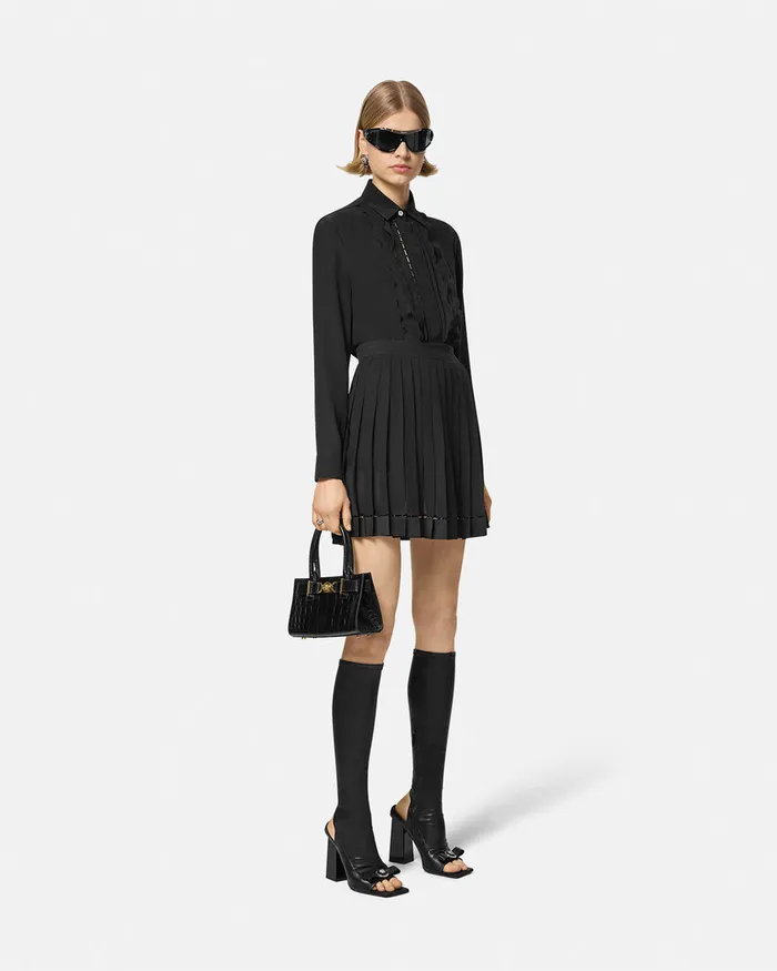 Versace Ruffled Silk Crpe Shirt Black Women Shirts and Tops