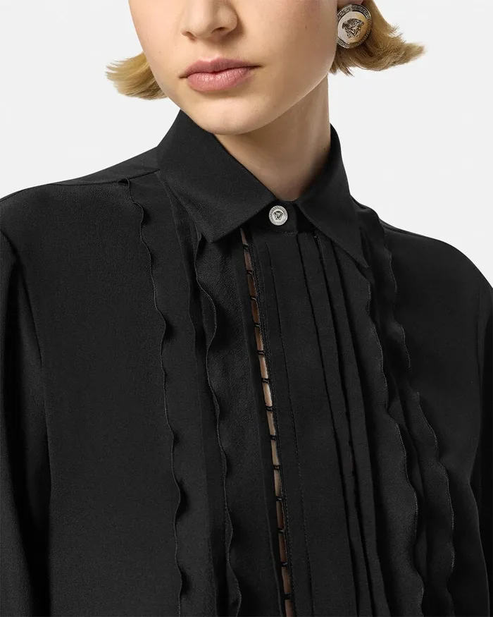 Versace Ruffled Silk Crpe Shirt Black Women Shirts and Tops