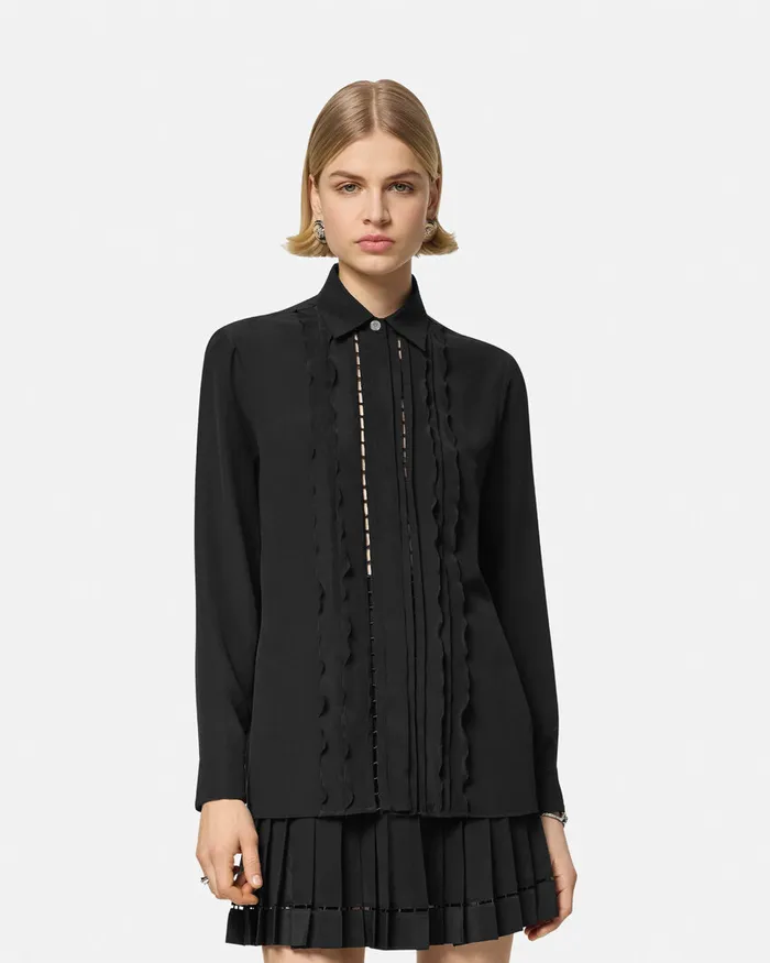 Versace Ruffled Silk Crpe Shirt Black Women Shirts and Tops