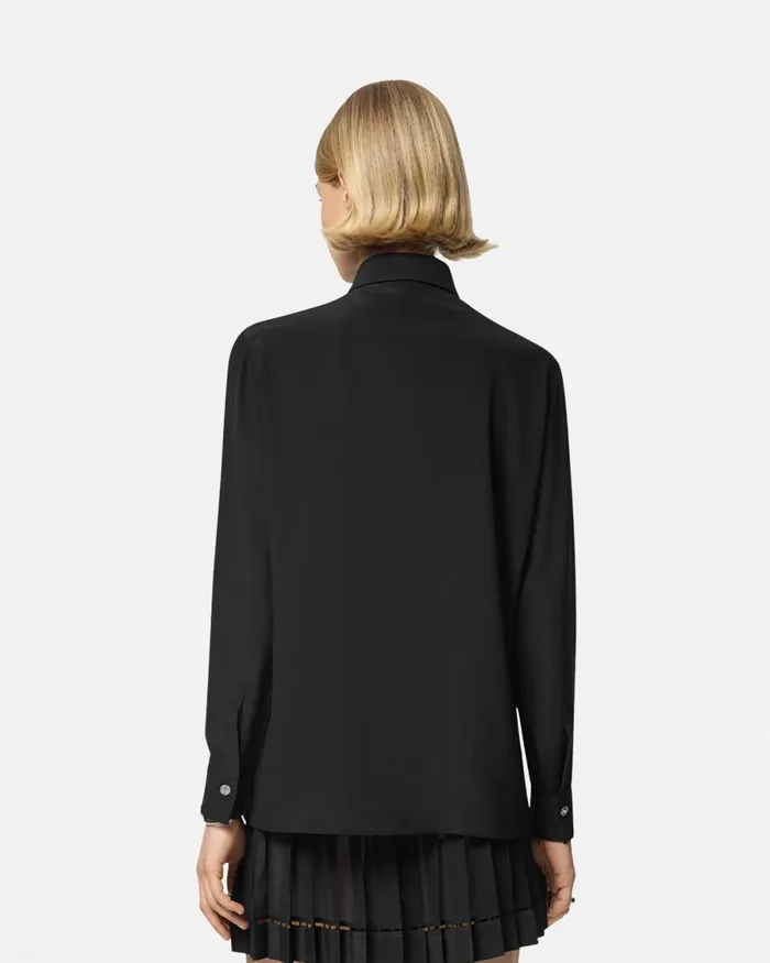 Versace Ruffled Silk Crpe Shirt Black Women Shirts and Tops