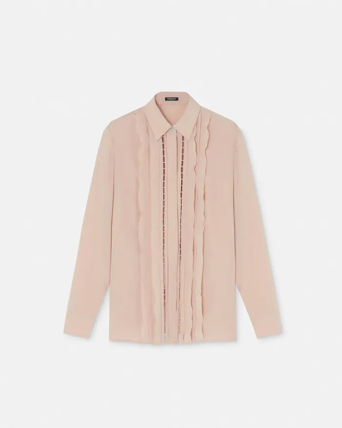 Versace Ruffled Silk Crpe Shirt Light Pink Women Shirts and Tops