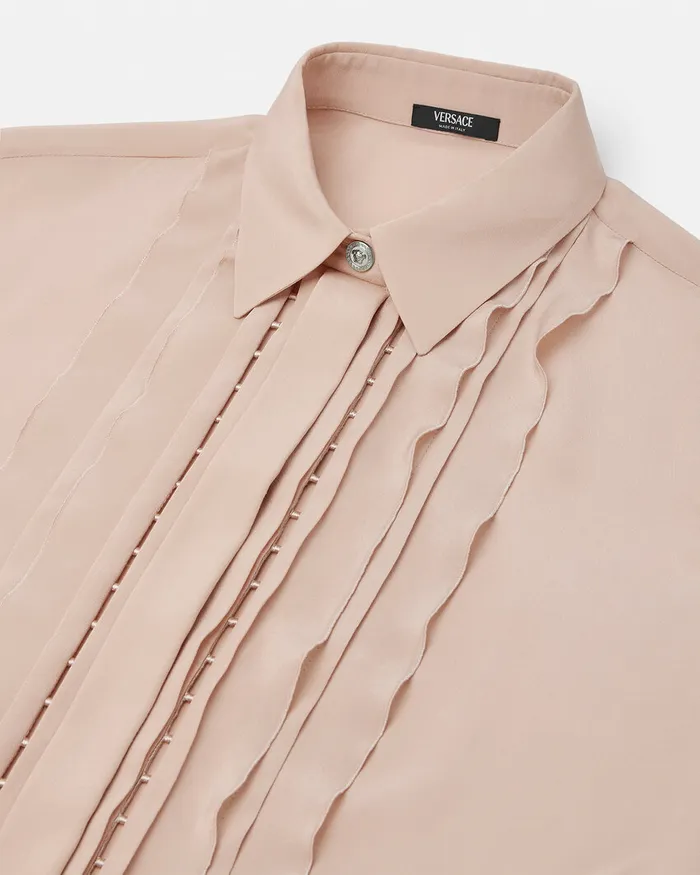 Versace Ruffled Silk Crpe Shirt Light Pink Women Shirts and Tops