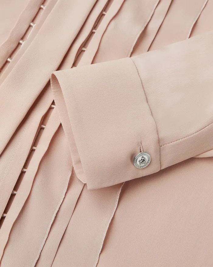 Versace Ruffled Silk Crpe Shirt Light Pink Women Shirts and Tops