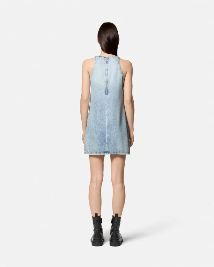 Versace Studded Logo Denim Mini Dress Blue Women Jeans Couture