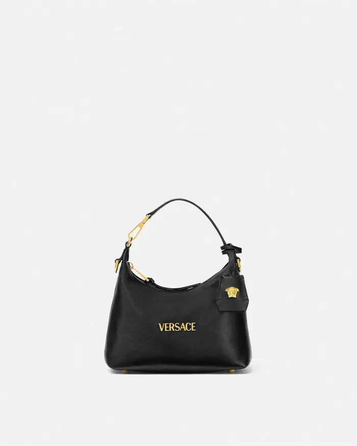 Versace Tag Hobo Handbag Blackgold Women Top Handle