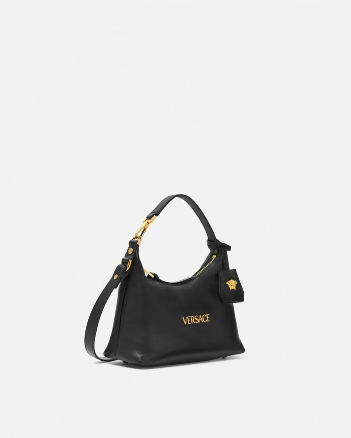 Versace Tag Hobo Handbag Blackgold Women Top Handle