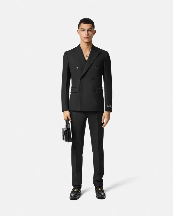 Versace Wool DoubleBreasted Blazer Black Men Blazers and Suits