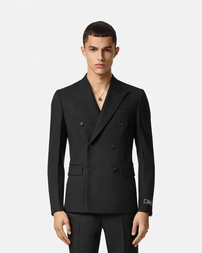 Versace Wool DoubleBreasted Blazer Black Men Blazers and Suits