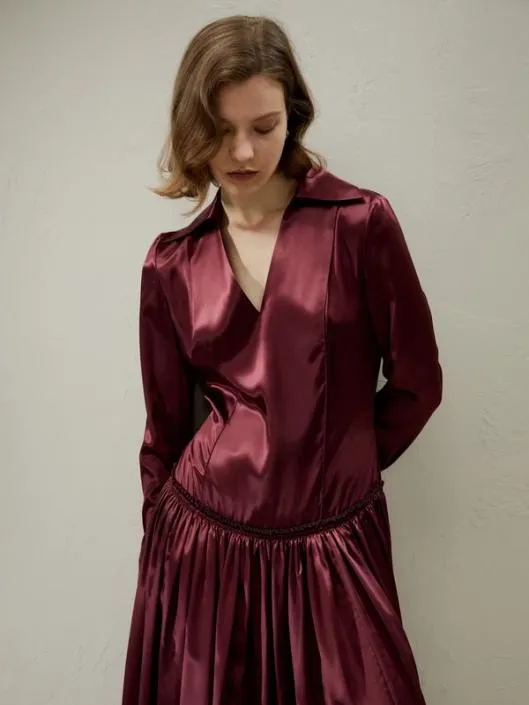 Villemajou Pleated Silk Maxi Shirt Dress Women Jumpsuits Lilysilk Dresses