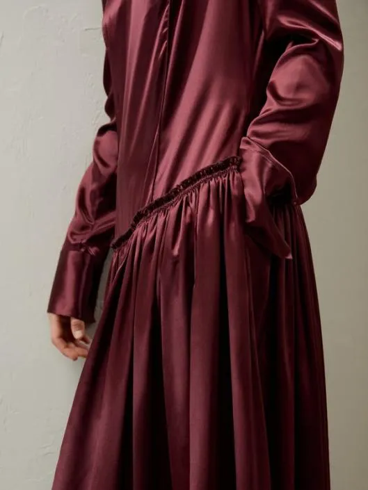 Villemajou Pleated Silk Maxi Shirt Dress Women Jumpsuits Lilysilk Dresses