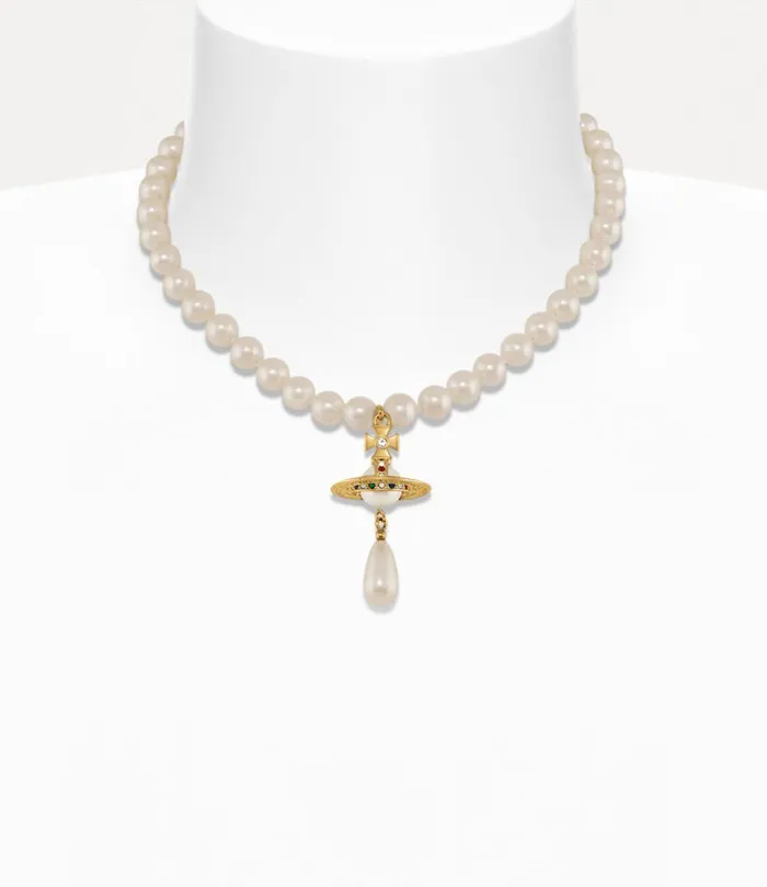 Vivienne Westwood Necklaces Women One Row Pearl Drop Choker Goldpearlmulti
