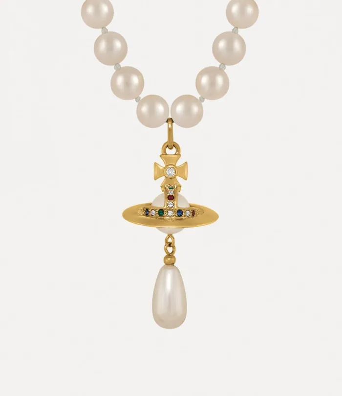 Vivienne Westwood Necklaces Women One Row Pearl Drop Choker Goldpearlmulti