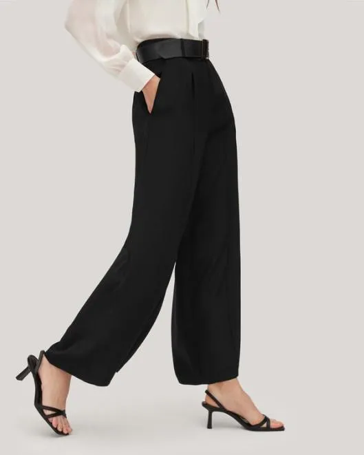 Wide Leg Heavy Crepe Silk Iris Pants For Women 8211 BlackWhite Women Lilysilk Bottoms