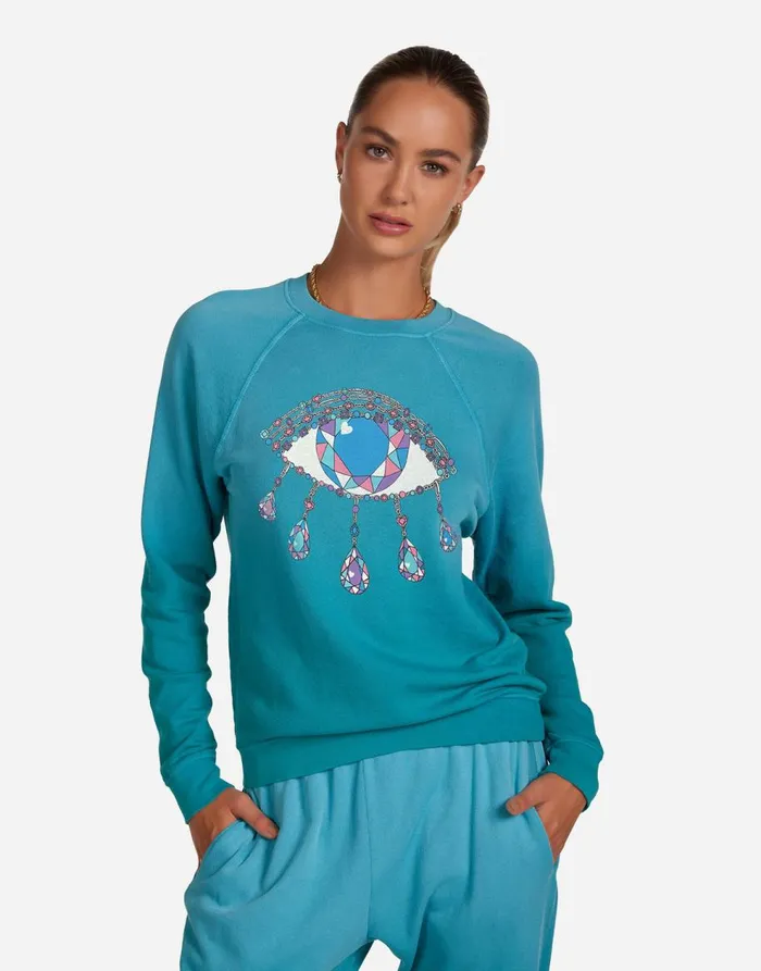 Women039s Anela Diamond Evil Eye Ultra Teal Ombre Lauren Moshi Long Sleeve