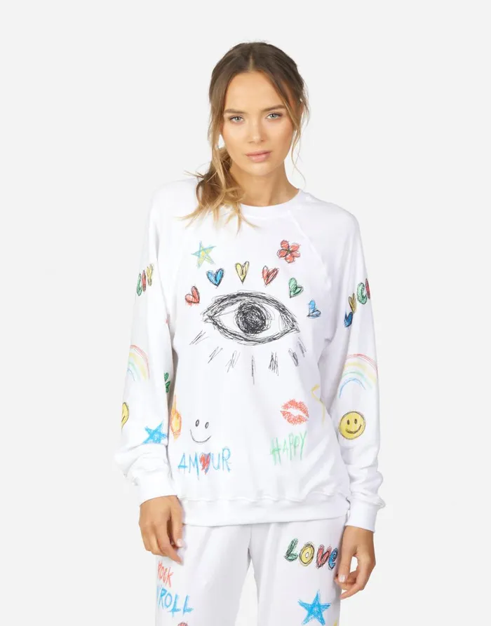Women039s Anela Doodle Elements White Lauren Moshi Long Sleeve