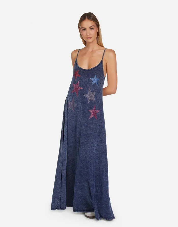 Women039s Berna Color Crystal Multi Stars Acid Denim Lauren Moshi Dresses